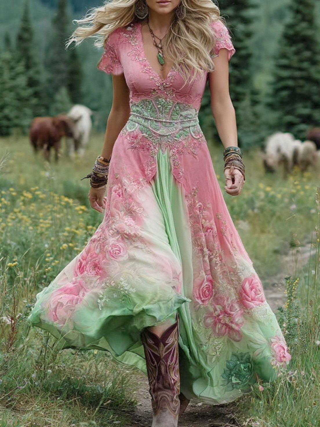 C&G™ | Embroidered Maxi Dress