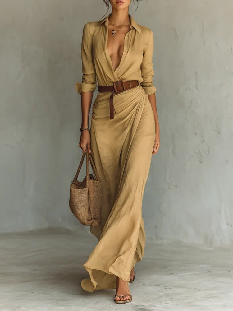 C&G™ | Lapel-Wrap Maxi Dress
