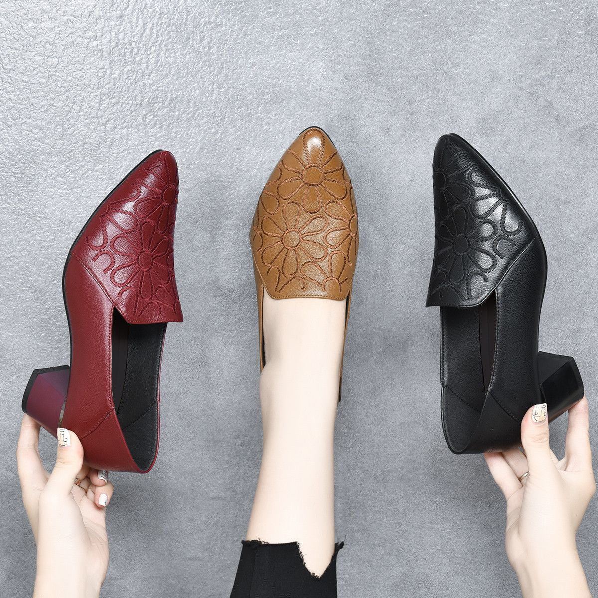 C&G™ | Soft Embroidered Vegan Leather Pumps