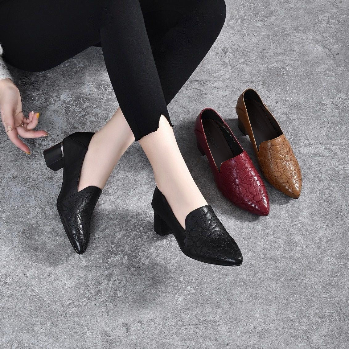 C&G™ | Soft Embroidered Vegan Leather Pumps