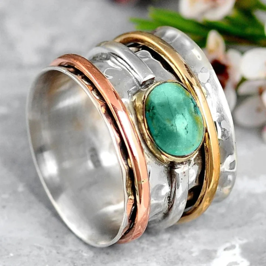 C&G™| Vintage Gold And Silver Ring With Turquoise.