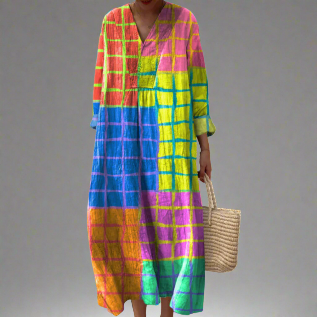 C&G™ | Vibrant Grid Maxi Dress
