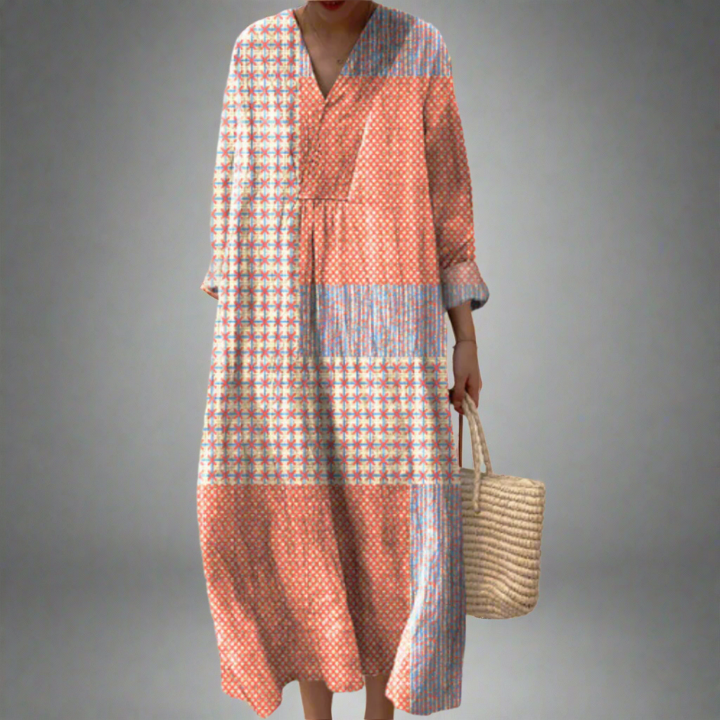 C&G™ | Coral Starburst Patchwork Midi Dress