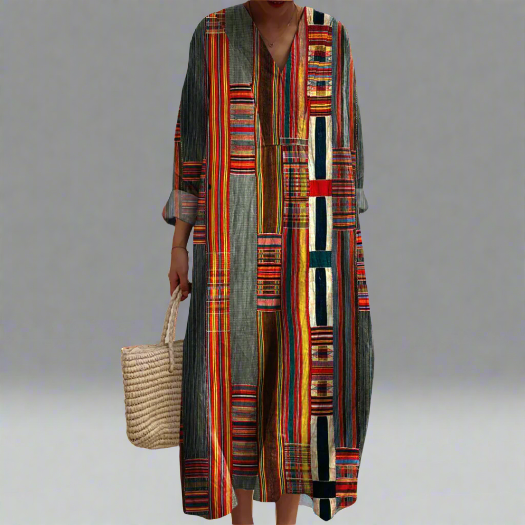 C&G™ | Geometric Stripe Bohemian Maxi Dress