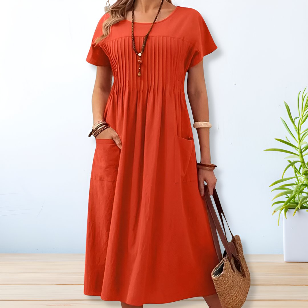 C&G™ | Flattering Pleated Midi Dress