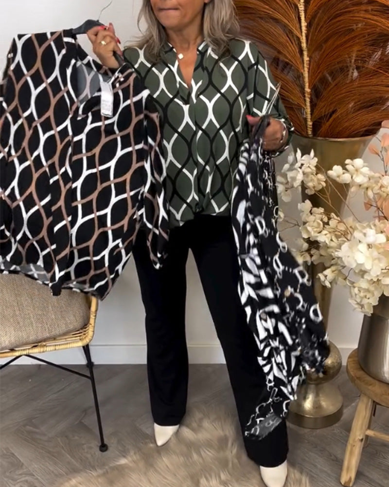C&G™ | Casual Blouse With Long Sleeves And Elegant Pattern