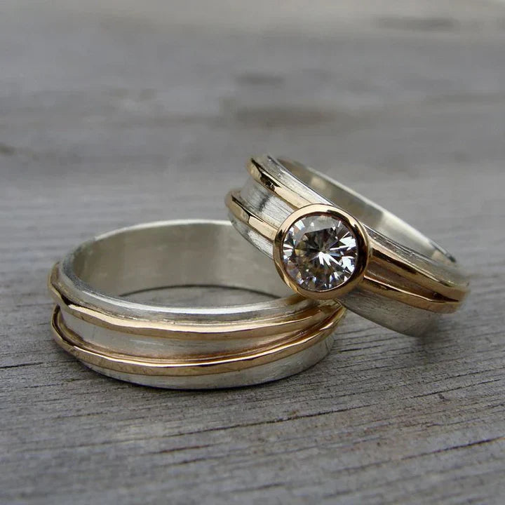 C&G™| Vintage Ring Set In Gold And Silver With Zirconia