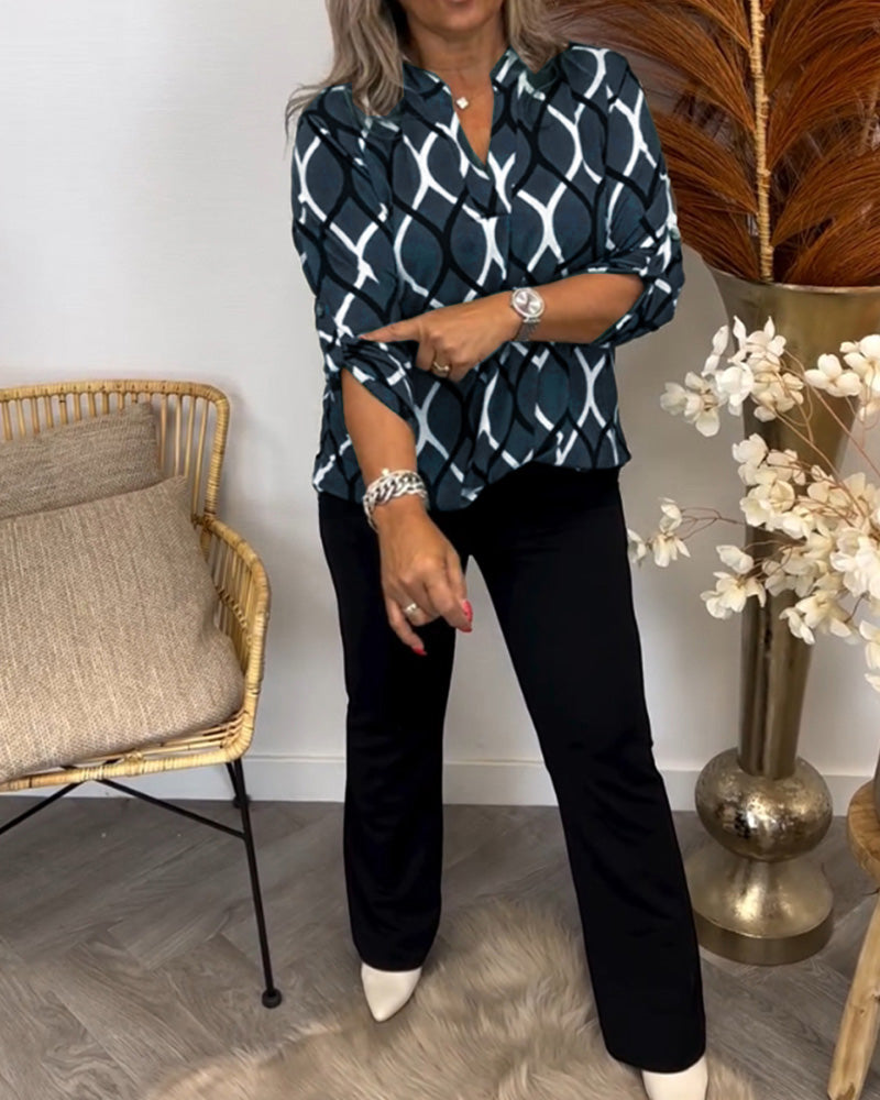 C&G™ | Casual Blouse With Long Sleeves And Elegant Pattern