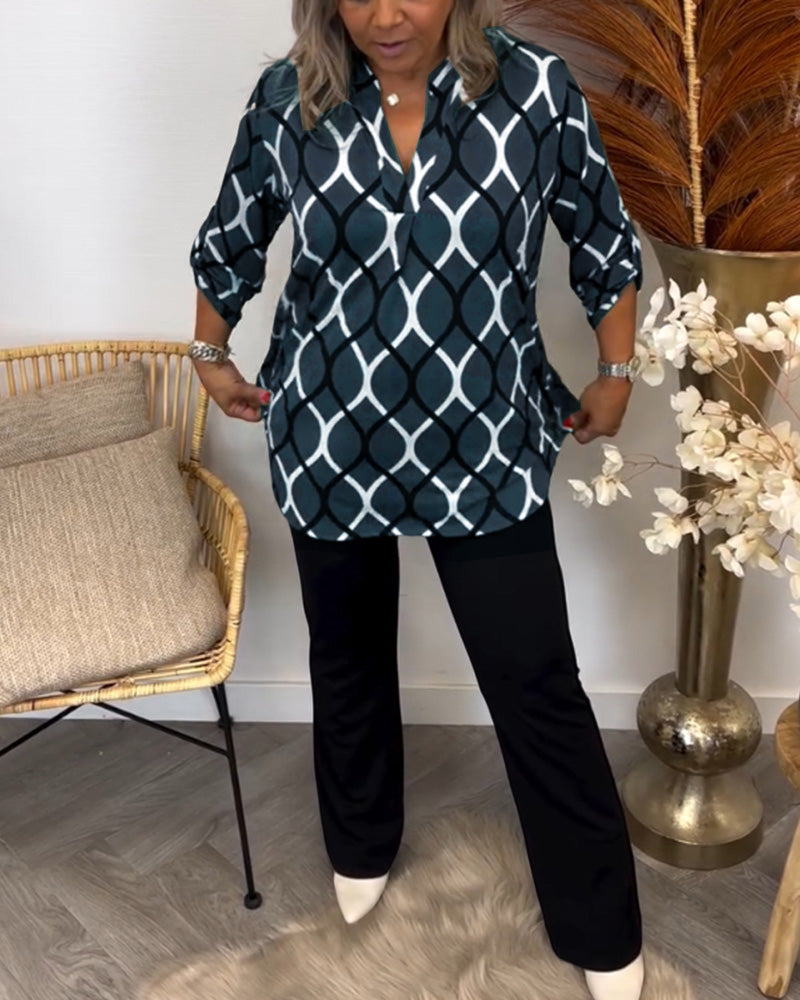 C&G™ | Casual Blouse With Long Sleeves And Elegant Pattern