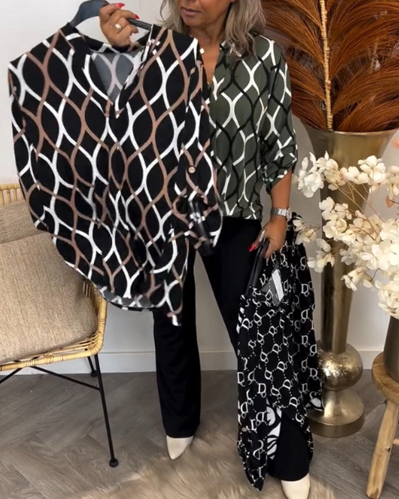 C&G™ | Casual Blouse With Long Sleeves And Elegant Pattern