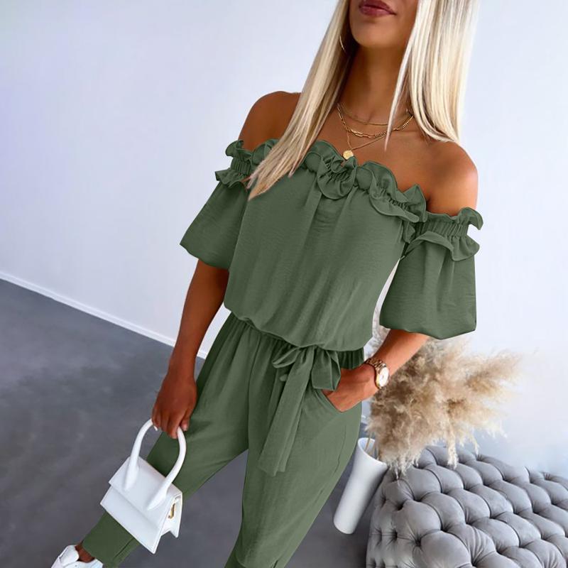 C&G™| Chic Off-Shoulder Frill Tie-Waist Jumpsuit.