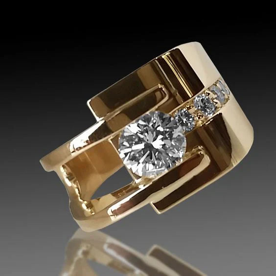 C&G™| Vintage Ring In Irregular Zirconium With Gold
