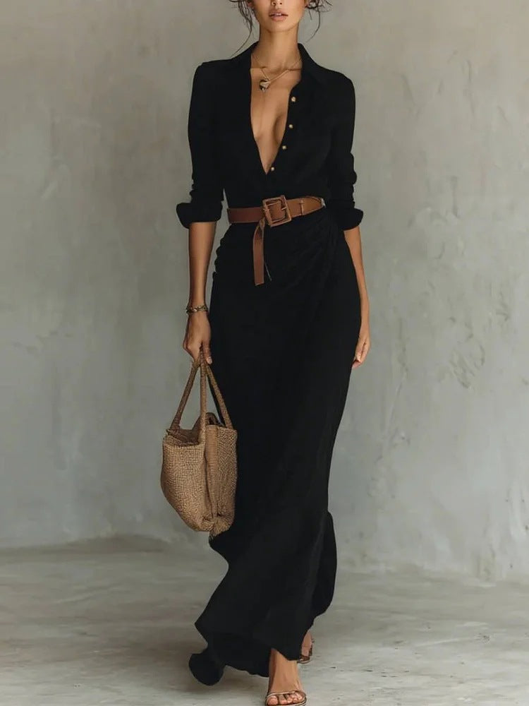 C&G™ | Lapel-Wrap Maxi Dress