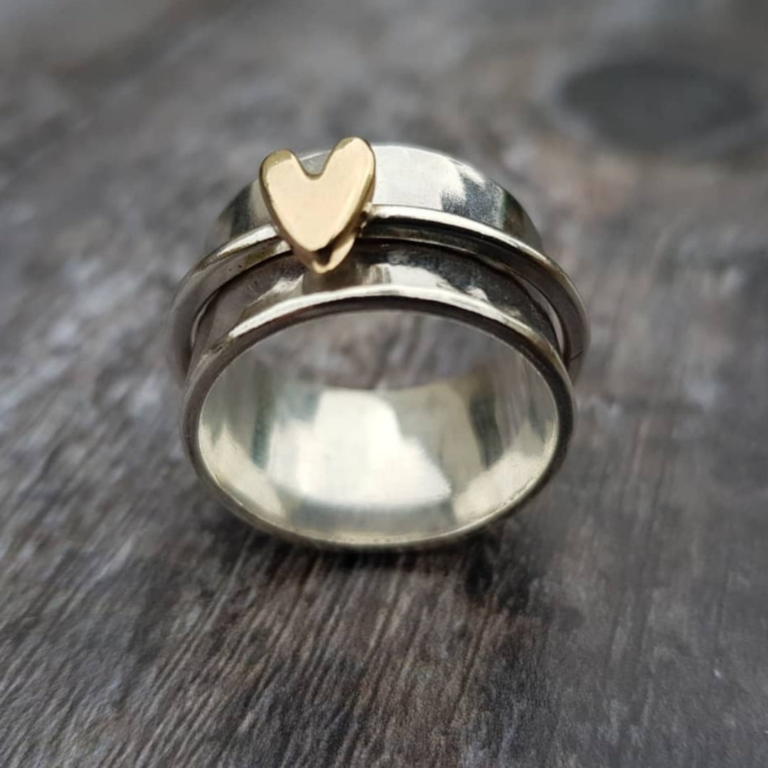C&G™| Silver Ring With Golden Heart