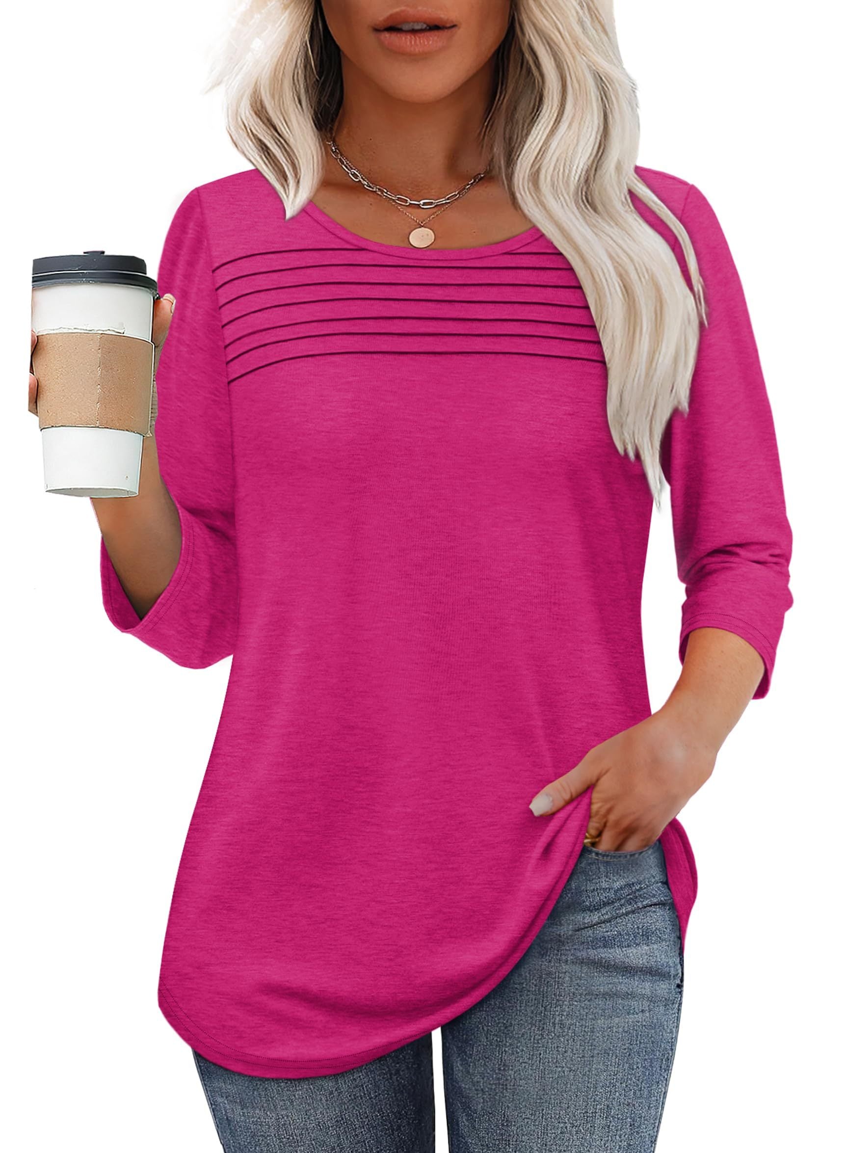 C&G™ | Pleated 3/4 Sleeve Top