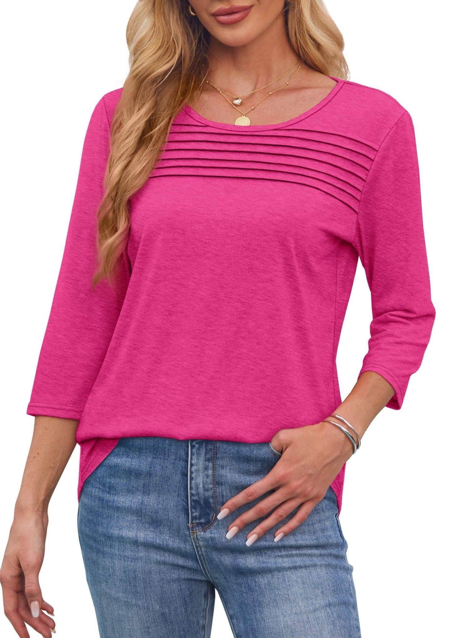 C&G™ | Pleated 3/4 Sleeve Top