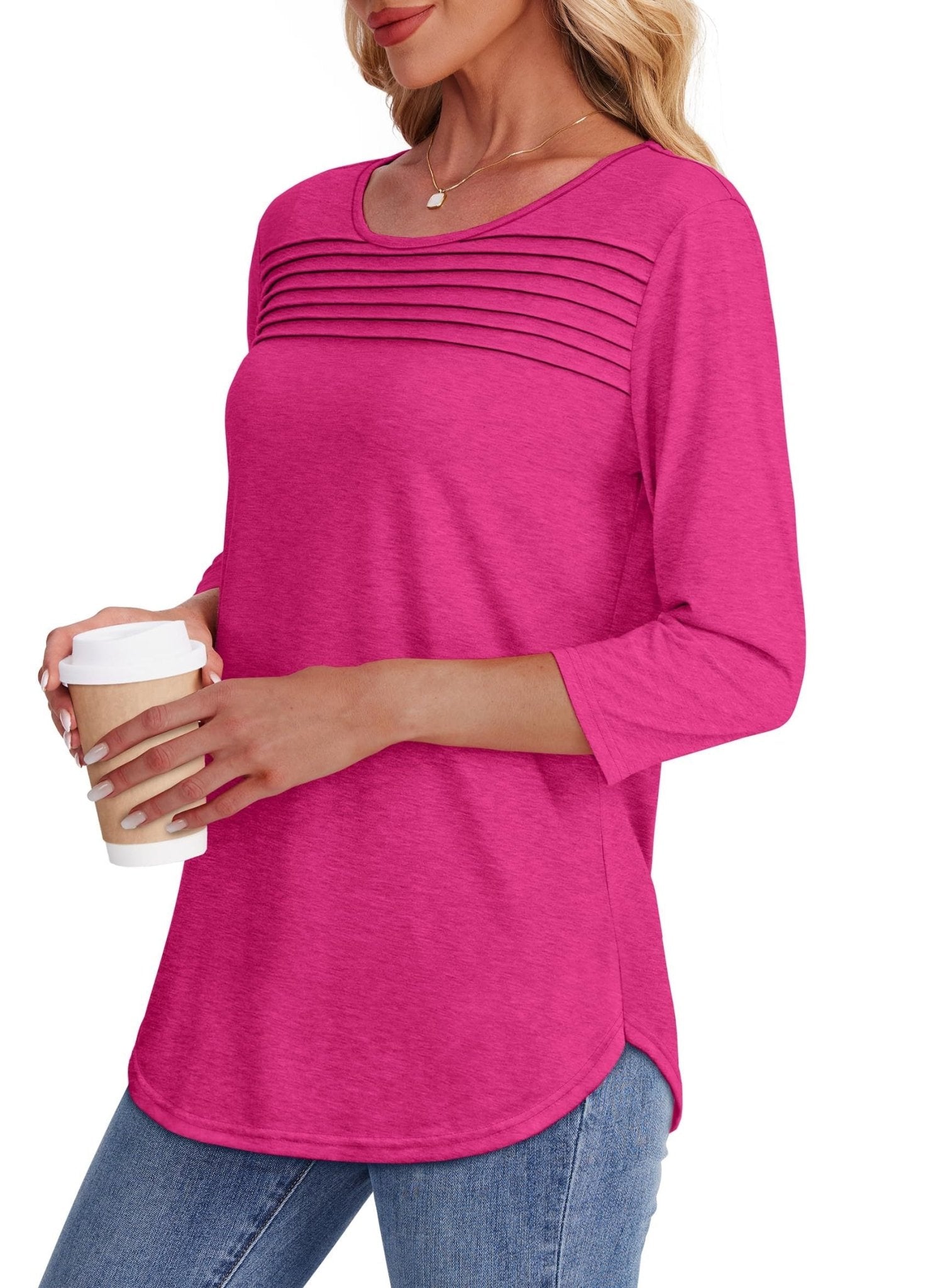 C&G™ | Pleated 3/4 Sleeve Top