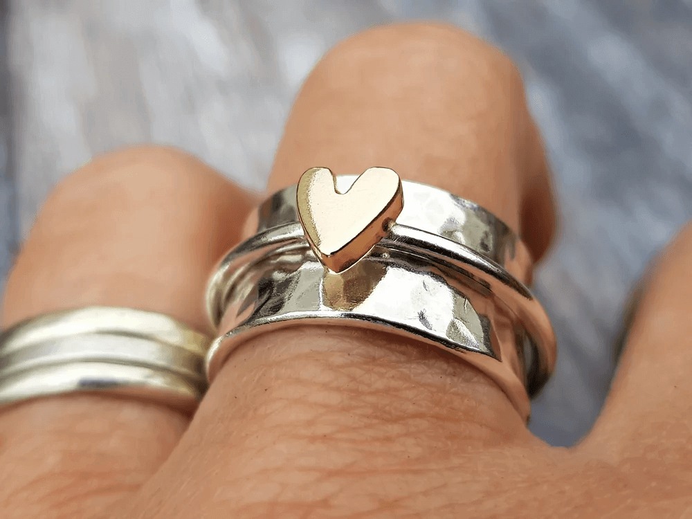 C&G™| Silver Ring With Golden Heart