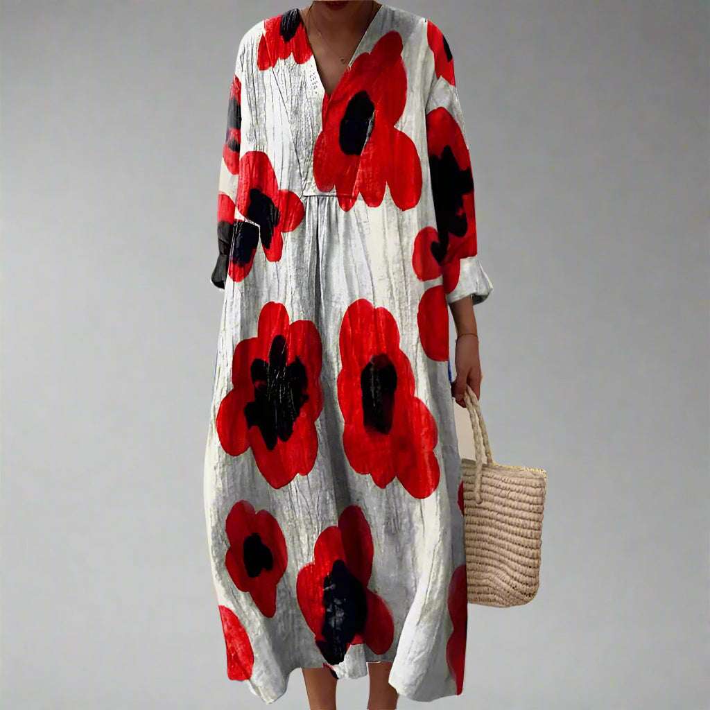 C&G™ | Bold Poppy Print Cotton Maxi Dress