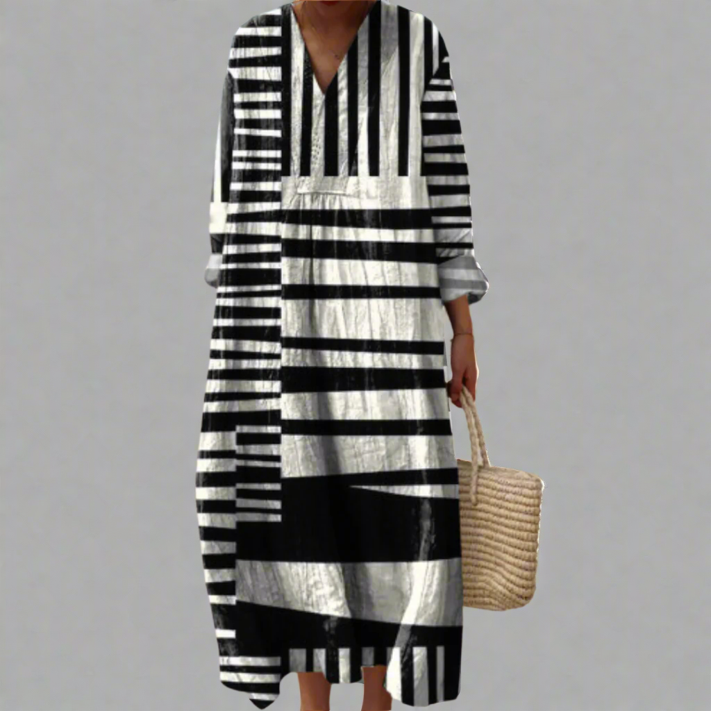 C&G™ | Monochrome Stripe Flow Maxi Dress