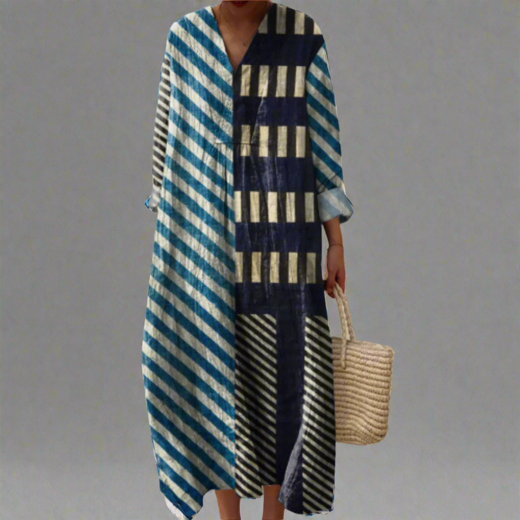 C&G™ | Modern Patchwork Striped Midi Dress
