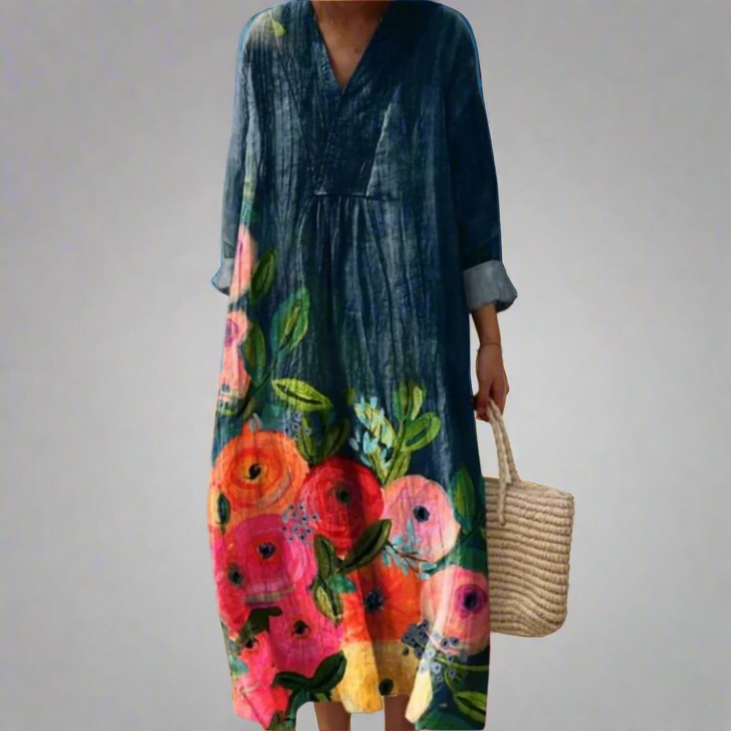 C&G™ | Watercolor Floral Cotton Maxi Dress