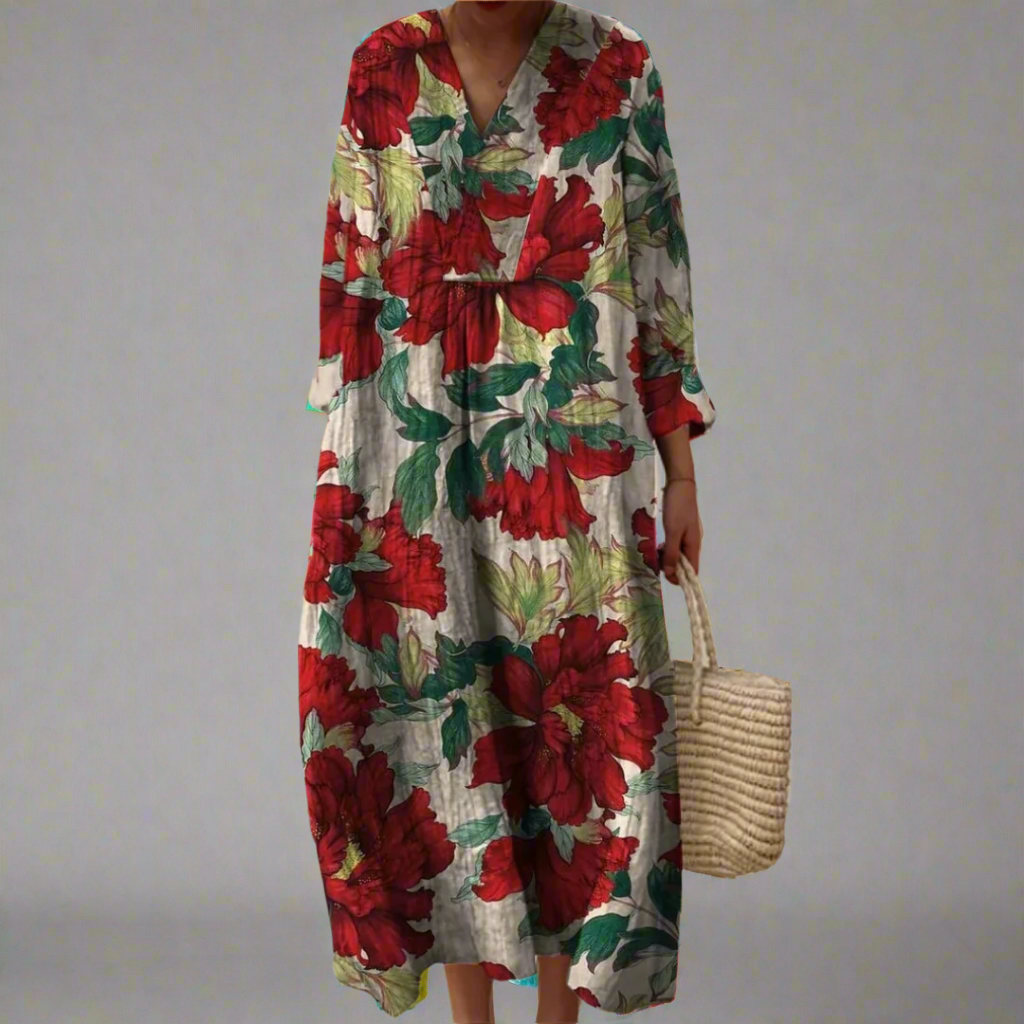 C&G™ | Bold Peony Print Relaxed Maxi Dress