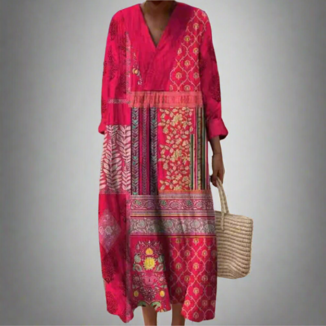 C&G™ | Boho Patchwork Longline Midi Dress