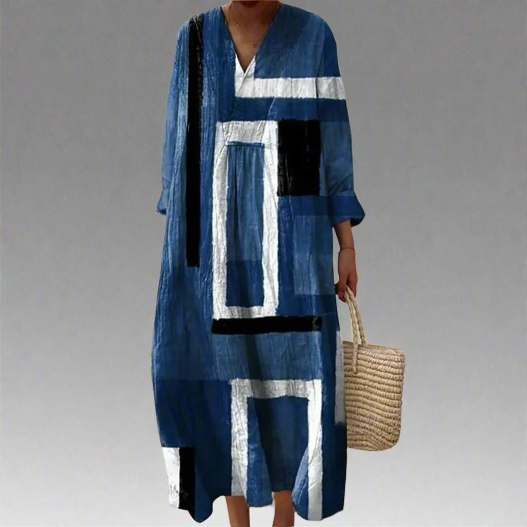 C&G™ | Abstract Navy Loose-Fit Maxi Dress