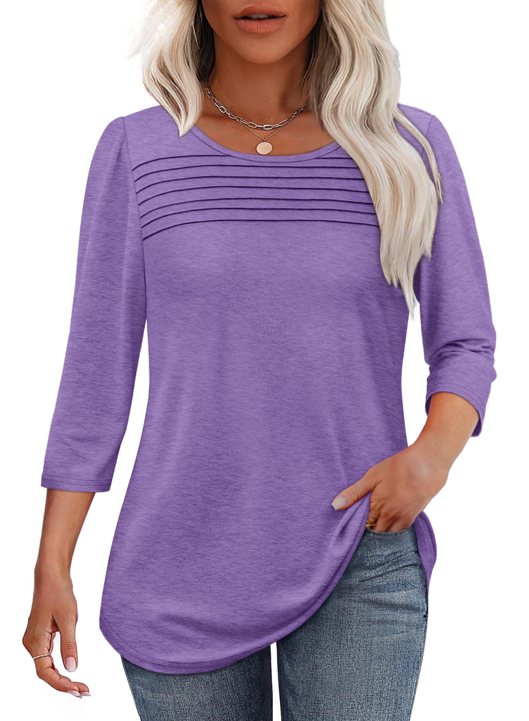 C&G™ | Pleated 3/4 Sleeve Top