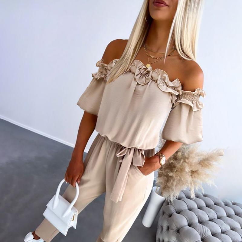 C&G™| Chic Off-Shoulder Frill Tie-Waist Jumpsuit.