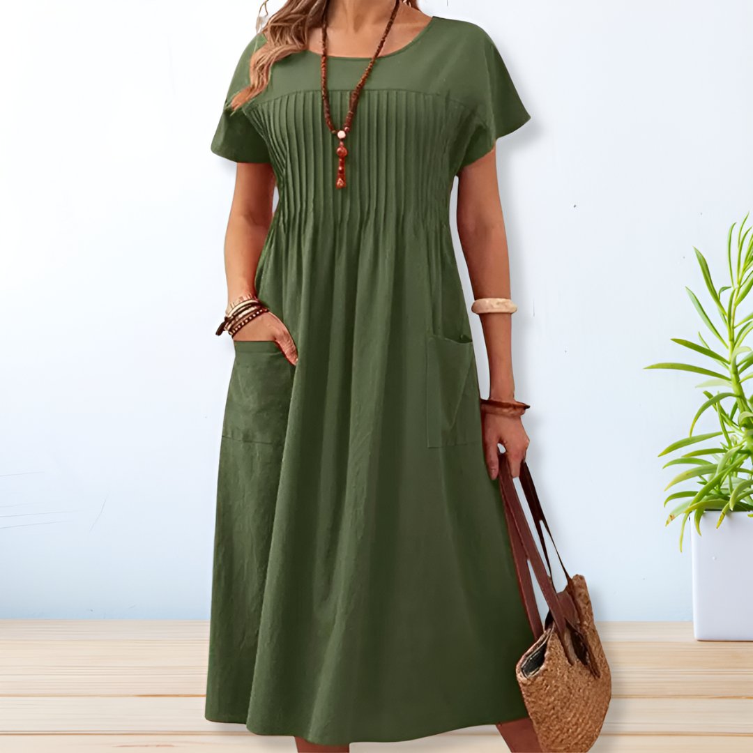 C&G™ | Flattering Pleated Midi Dress