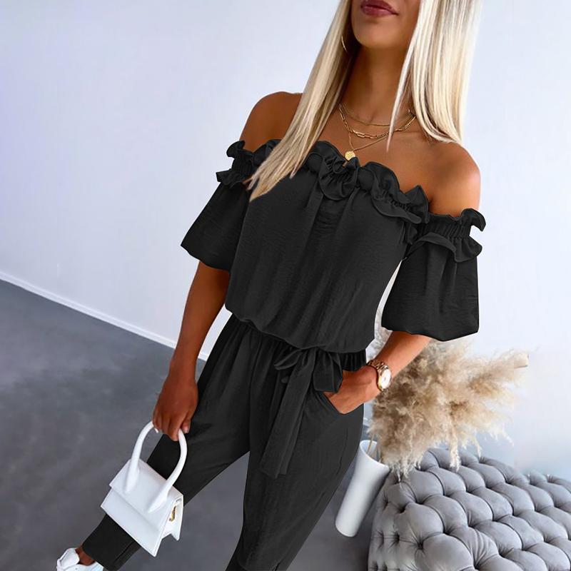 C&G™| Chic Off-Shoulder Frill Tie-Waist Jumpsuit.