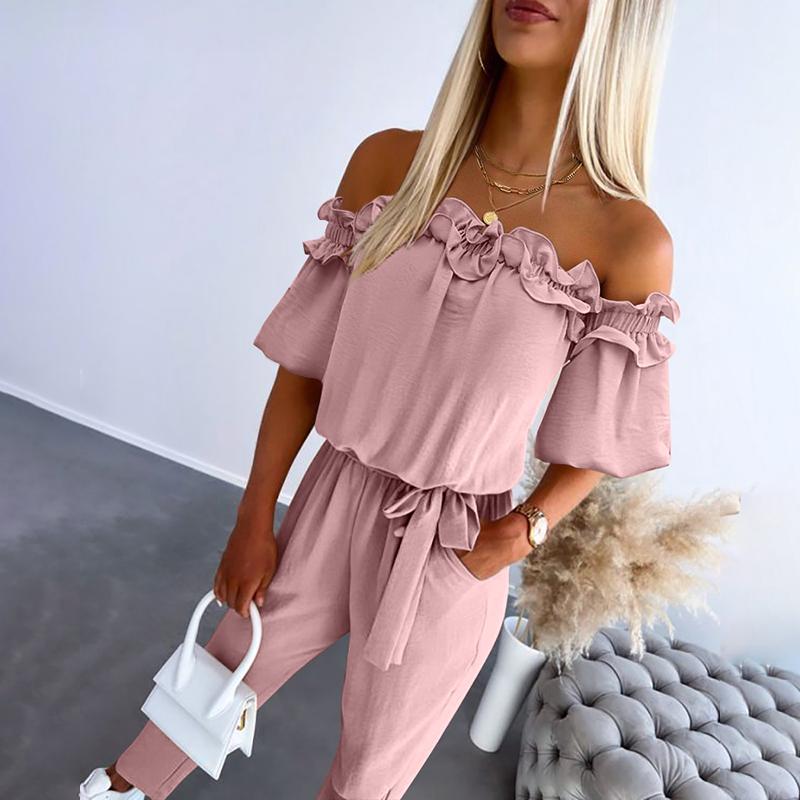 C&G™| Chic Off-Shoulder Frill Tie-Waist Jumpsuit.