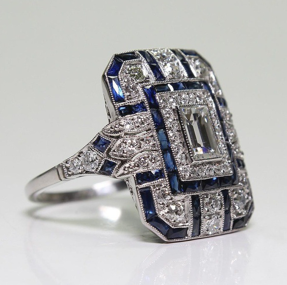 C&G™| Vintage Ring In Polished Silver And Blue Zircon